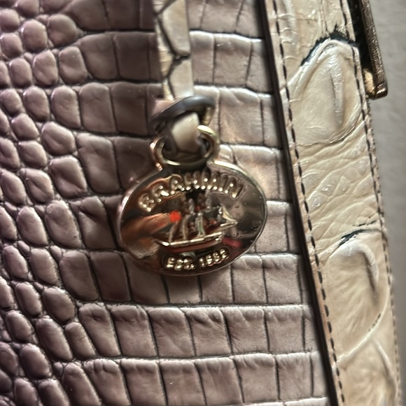 Brahmin Croc-Embossed Hobo Bag in Brown and Cream - Picture 2 of 12